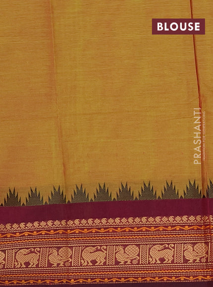 Chettinad cotton saree mustard green and mageta pink with thread woven buttas and thread woven border