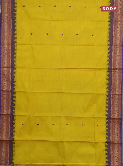 Chettinad cotton saree lime green and lavender with thread woven buttas and thread woven border