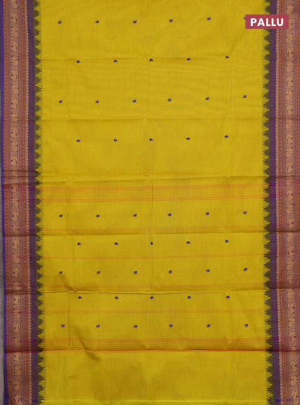 Chettinad cotton saree lime green and lavender with thread woven buttas and thread woven border