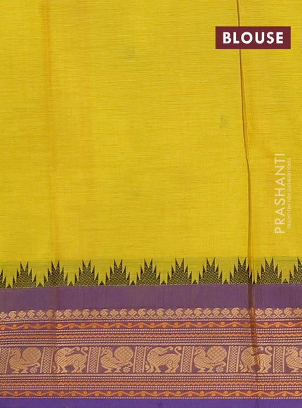 Chettinad cotton saree lime green and lavender with thread woven buttas and thread woven border