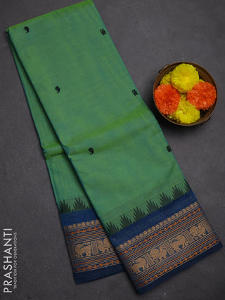 Chettinad cotton saree teal green and peacock blue with thread woven buttas and thread woven border