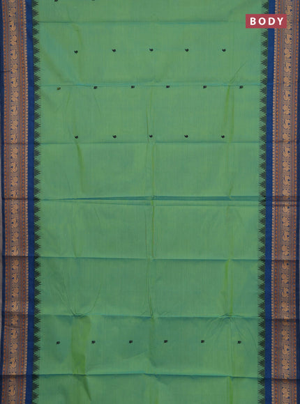 Chettinad cotton saree teal green and peacock blue with thread woven buttas and thread woven border