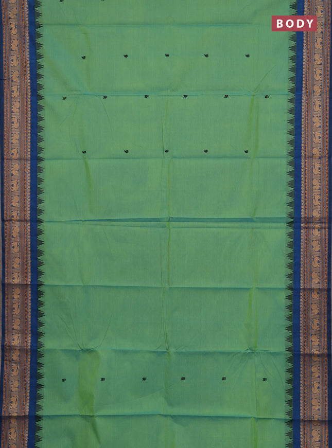 Chettinad cotton saree teal green and peacock blue with thread woven buttas and thread woven border