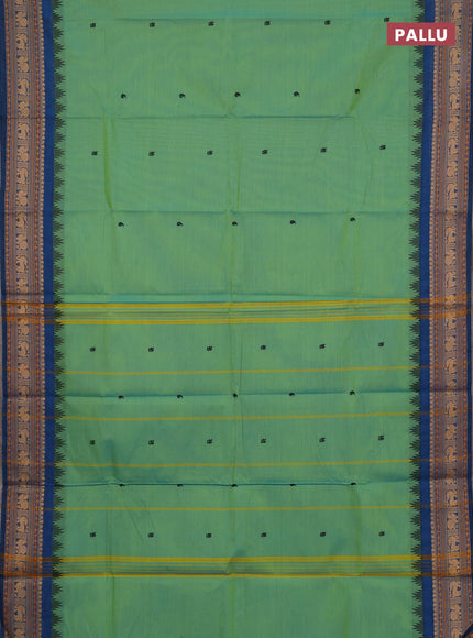 Chettinad cotton saree teal green and peacock blue with thread woven buttas and thread woven border