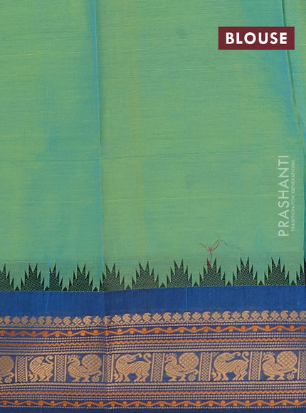 Chettinad cotton saree teal green and peacock blue with thread woven buttas and thread woven border