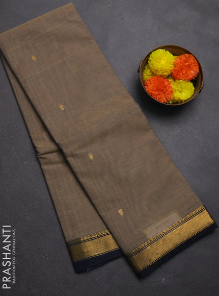 Chettinad cotton saree chikkku shade and black with zari woven buttas and small zari woven border