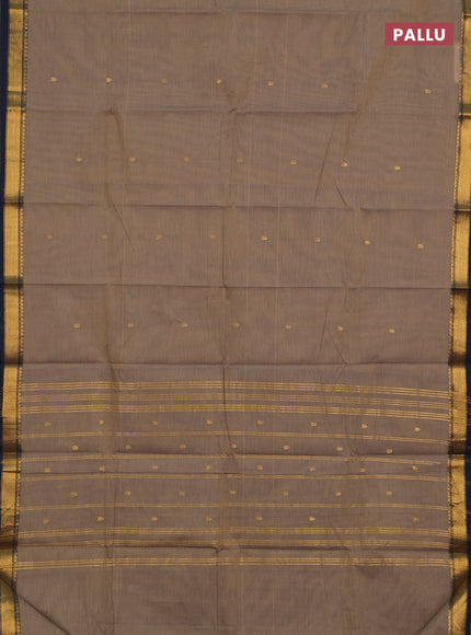 Chettinad cotton saree chikkku shade and black with zari woven buttas and small zari woven border