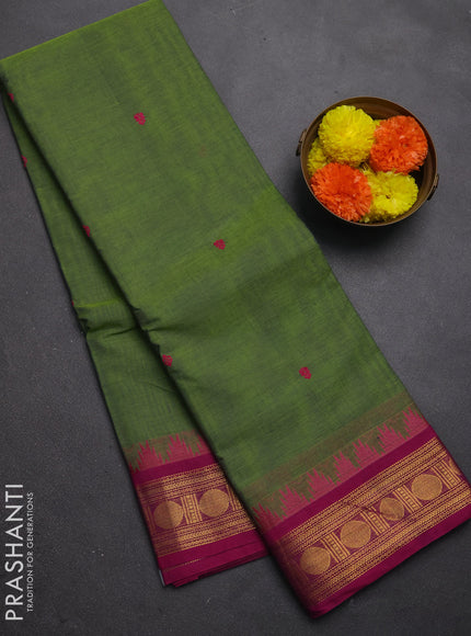 Chettinad cotton saree light green and pink with thread woven buttas and zari woven border
