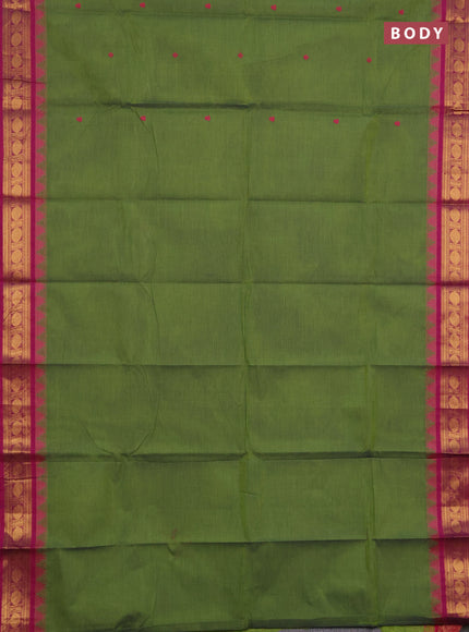 Chettinad cotton saree light green and pink with thread woven buttas and zari woven border