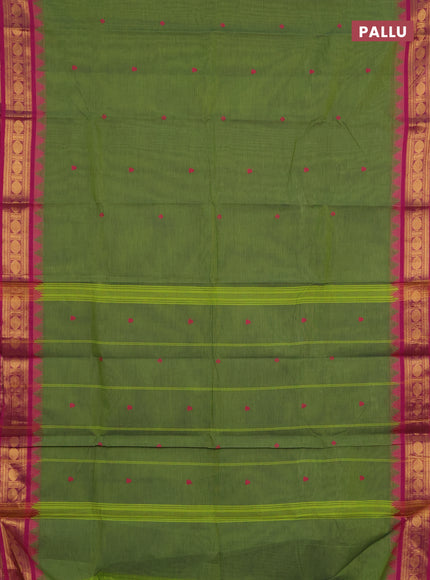 Chettinad cotton saree light green and pink with thread woven buttas and zari woven border