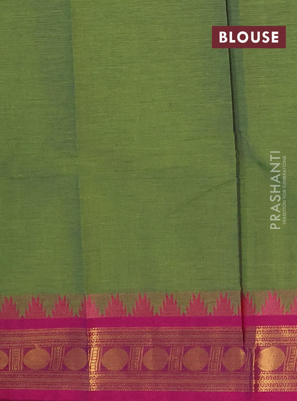 Chettinad cotton saree light green and pink with thread woven buttas and zari woven border