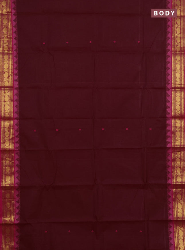 Chettinad cotton saree deep wine shade and pink with thread woven buttas and zari woven border