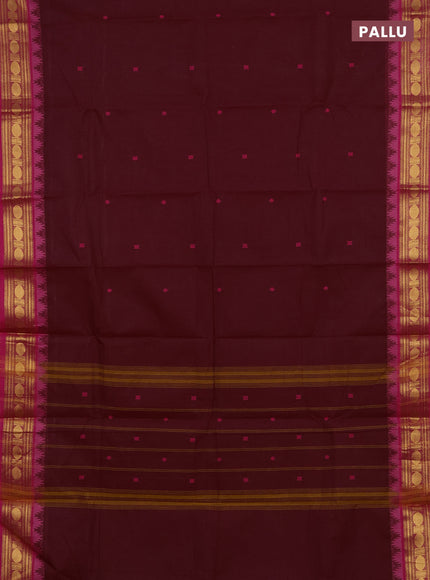 Chettinad cotton saree deep wine shade and pink with thread woven buttas and zari woven border