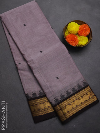 Chettinad cotton saree grey and coffee brown with thread woven buttas and zari woven border