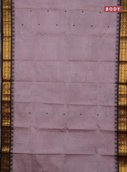 Chettinad cotton saree grey and coffee brown with thread woven buttas and zari woven border