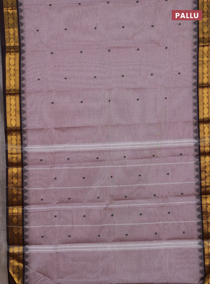 Chettinad cotton saree grey and coffee brown with thread woven buttas and zari woven border