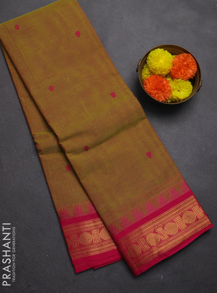 Chettinad cotton saree dual shade of greenish pink and pink with thread woven buttas and zari woven border