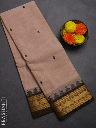 Chettinad cotton saree sandal and mustard green with thread woven buttas and zari woven border