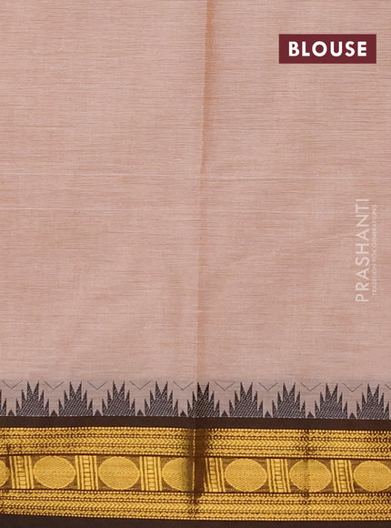 Chettinad cotton saree sandal and mustard green with thread woven buttas and zari woven border
