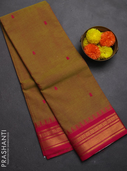 Chettinad cotton saree dual shade of greenish pink and pink with thread woven buttas and zari woven border