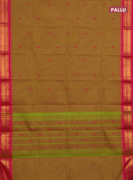 Chettinad cotton saree dual shade of greenish pink and pink with thread woven buttas and zari woven border