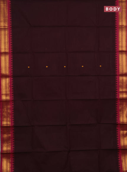 Chettinad cotton saree coffee brown and magenta pink with thread woven buttas and zari woven border