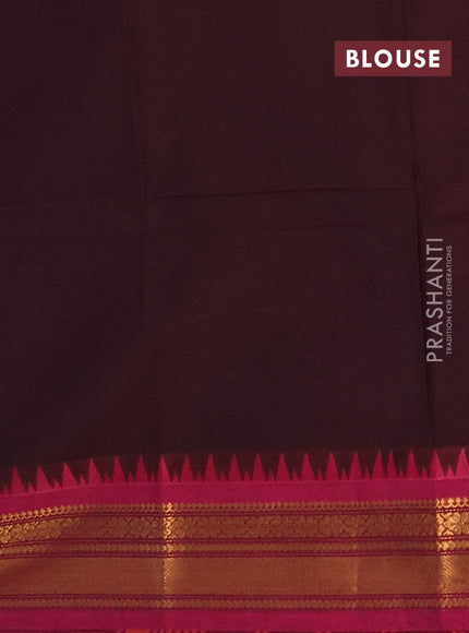 Chettinad cotton saree coffee brown and magenta pink with thread woven buttas and zari woven border