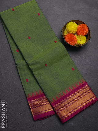 Chettinad cotton saree light green and pink with thread woven buttas and zari woven border