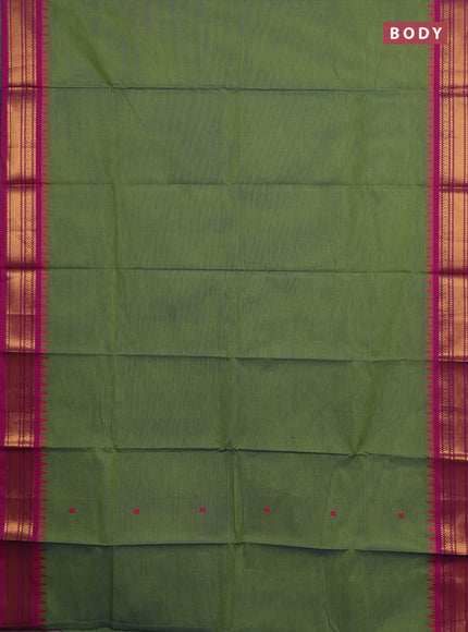 Chettinad cotton saree light green and pink with thread woven buttas and zari woven border
