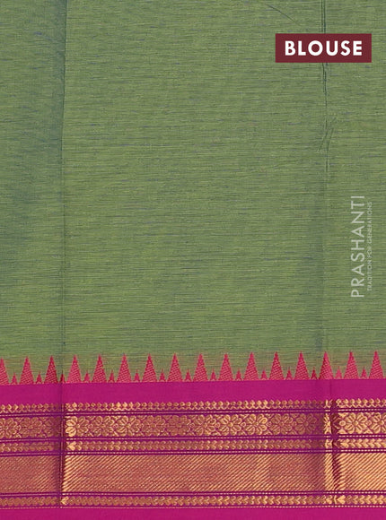 Chettinad cotton saree light green and pink with thread woven buttas and zari woven border