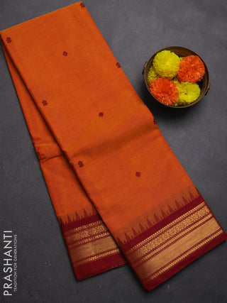 Chettinad cotton saree orange and maroon with thread woven buttas and zari woven border