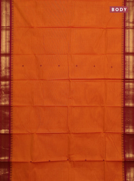 Chettinad cotton saree orange and maroon with thread woven buttas and zari woven border