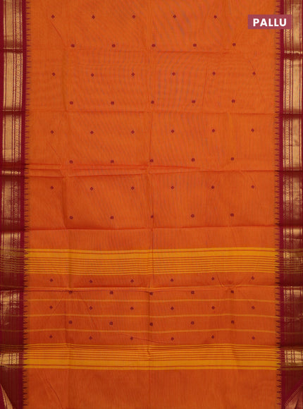 Chettinad cotton saree orange and maroon with thread woven buttas and zari woven border