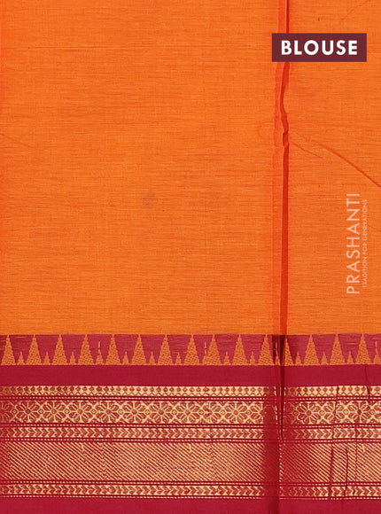 Chettinad cotton saree orange and maroon with thread woven buttas and zari woven border