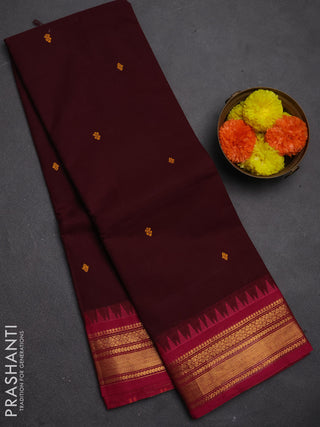 Chettinad cotton saree deep wine shade and pink with thread woven buttas and zari woven border