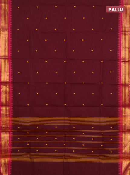 Chettinad cotton saree deep wine shade and pink with thread woven buttas and zari woven border