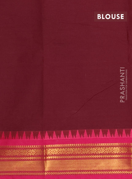 Chettinad cotton saree deep wine shade and pink with thread woven buttas and zari woven border