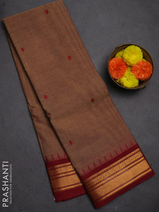 Chettinad cotton saree pastel brown and maroon with thread woven buttas and zari woven border