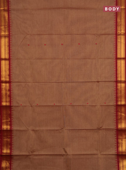 Chettinad cotton saree pastel brown and maroon with thread woven buttas and zari woven border