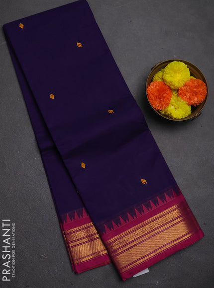 Chettinad cotton saree violet and pink with thread woven buttas and zari woven border