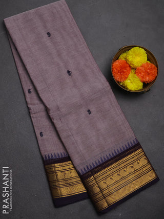 Chettinad cotton saree greish brown and deep jamun with thread woven buttas and zari woven border