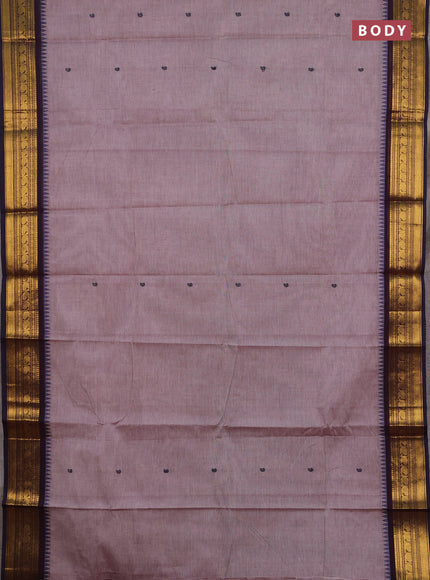 Chettinad cotton saree greish brown and deep jamun with thread woven buttas and zari woven border