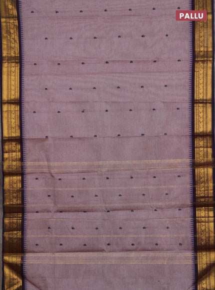 Chettinad cotton saree greish brown and deep jamun with thread woven buttas and zari woven border