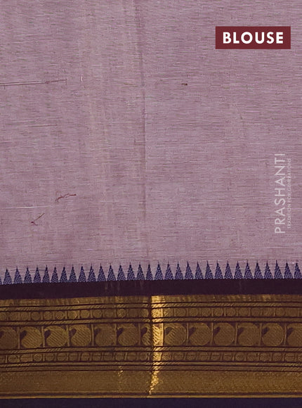 Chettinad cotton saree greish brown and deep jamun with thread woven buttas and zari woven border