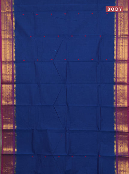 Chettinad cotton saree blue and pink with thread woven buttas and zari woven border
