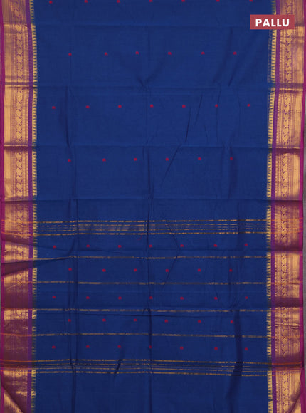 Chettinad cotton saree blue and pink with thread woven buttas and zari woven border