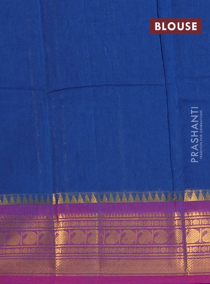 Chettinad cotton saree blue and pink with thread woven buttas and zari woven border