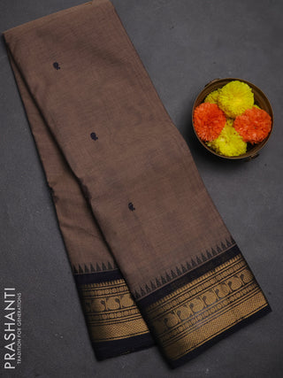 Chettinad cotton saree pastel brown and navy blue with thread woven buttas and zari woven border