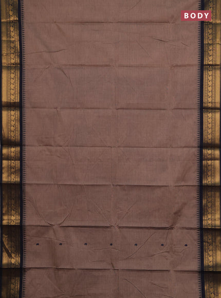 Chettinad cotton saree pastel brown and navy blue with thread woven buttas and zari woven border