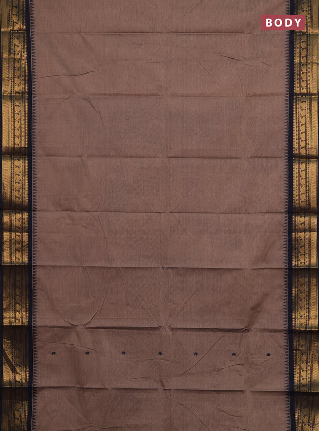 Chettinad cotton saree pastel brown and navy blue with thread woven buttas and zari woven border